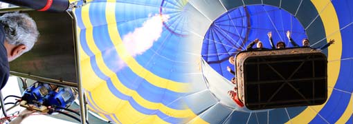 Chauffe et décollage en montgolfière